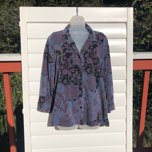 Tianello Blue and Purple Floral Button Down Shirt - Picture 3 of 12